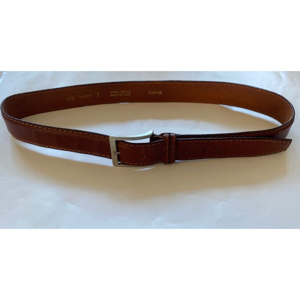 Vera‎ Pelle Mens Cognac Brown Handmade  Leather Belt Made in Italy 115/130 Waist